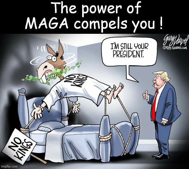The power of MAGA compels you ! | The power of MAGA compels you ! | image tagged in failed no kings 2,hundreds of millions spent by dark money groups | made w/ Imgflip meme maker
