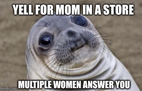Awkward Moment Sealion Meme | YELL FOR MOM IN A STORE MULTIPLE WOMEN ANSWER YOU | image tagged in memes,awkward moment sealion,AdviceAnimals | made w/ Imgflip meme maker