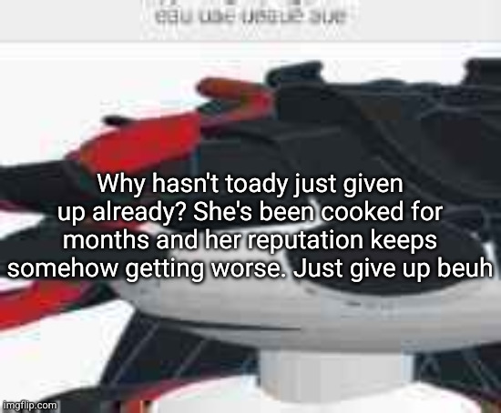 eau uae ueaue aue | Why hasn't toady just given up already? She's been cooked for months and her reputation keeps somehow getting worse. Just give up beuh | image tagged in eau uae ueaue aue | made w/ Imgflip meme maker