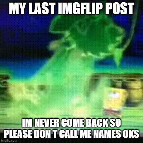 My new meme | MY LAST IMGFLIP POST; IM NEVER COME BACK SO PLEASE DON T CALL ME NAMES OKS | image tagged in funny | made w/ Imgflip meme maker
