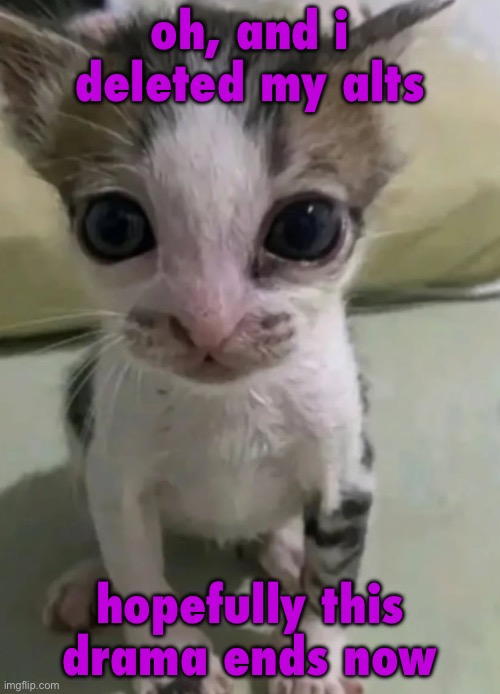 me when | oh, and i deleted my alts; hopefully this drama ends now | image tagged in me when | made w/ Imgflip meme maker