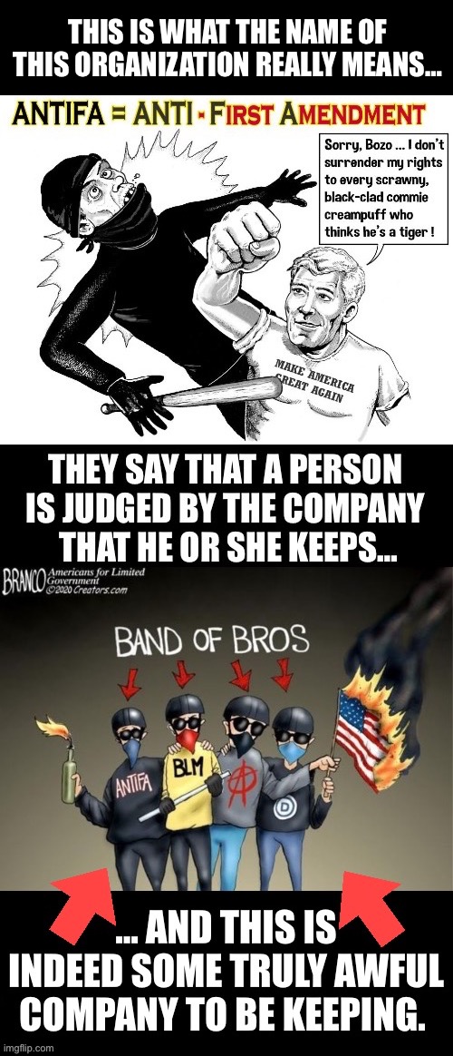 They’re not just on the “fringes” of the Democrat party anymore… | THIS IS WHAT THE NAME OF THIS ORGANIZATION REALLY MEANS… | image tagged in political meme,antifa,blm,anarchists,democrats,the company you keep | made w/ Imgflip meme maker