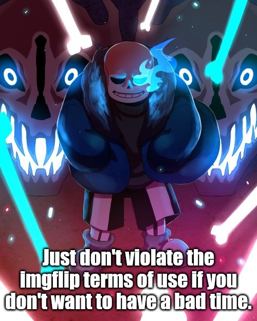 Sans Undertale | Just don't violate the imgflip terms of use if you don't want to have a bad time. | image tagged in sans undertale | made w/ Imgflip meme maker