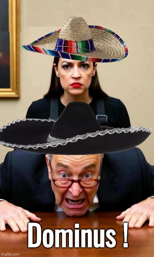 Who's the boss Sombrero style | Dominus ! | image tagged in aoc,chuck schumer,anal probes | made w/ Imgflip meme maker