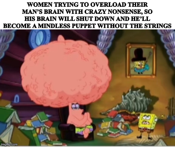 WOMEN TRYING TO OVERLOAD THEIR MAN’S BRAIN WITH CRAZY NONSENSE, SO HIS BRAIN WILL SHUT DOWN AND HE’LL BECOME A MINDLESS PUPPET WITHOUT THE STRINGS | image tagged in fun | made w/ Imgflip meme maker