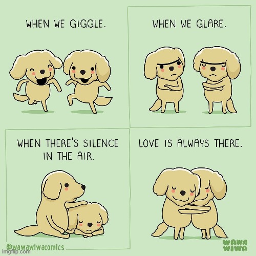 image tagged in dogs,giggle,glare,silence,love,aww | made w/ Imgflip meme maker