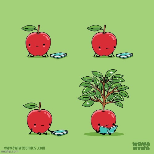image tagged in apple,book,read,reading,tree,knowledge | made w/ Imgflip meme maker