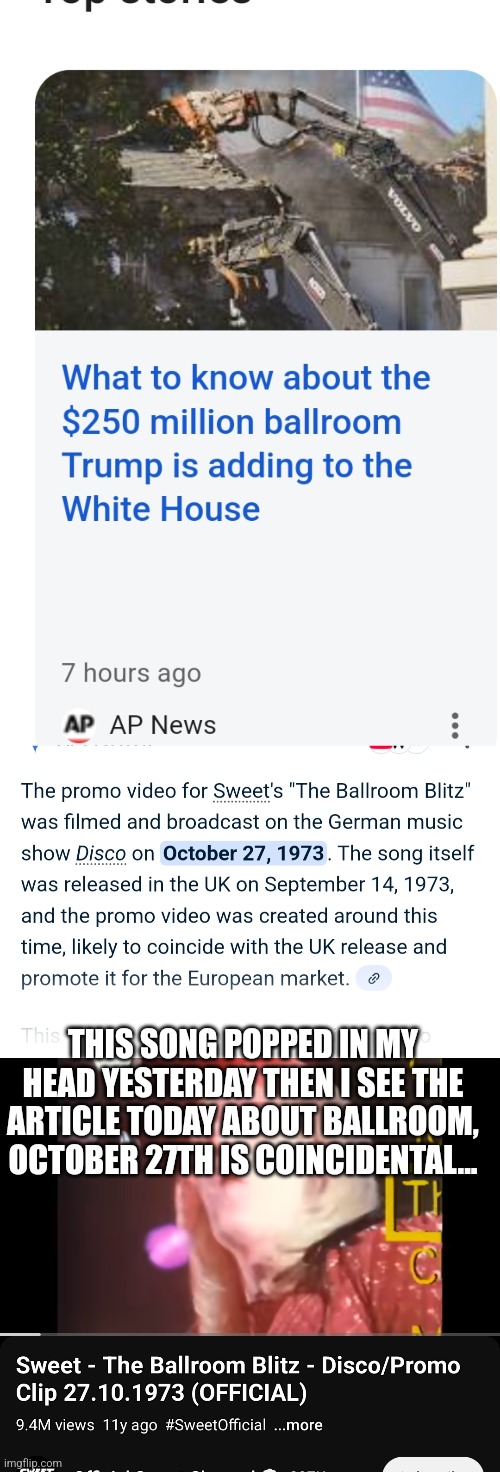 Readers highgest : Decode pinged ,ballroom blitzkrieg? | THIS SONG POPPED IN MY HEAD YESTERDAY THEN I SEE THE ARTICLE TODAY ABOUT BALLROOM, OCTOBER 27TH IS COINCIDENTAL... | image tagged in ww3inair,october,wtf | made w/ Imgflip meme maker