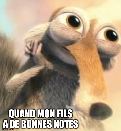 Scrat in love - bonnes notes | QUAND MON FILS A DE BONNES NOTES | image tagged in ice age squirrel in love,scrat,love,school,parents,kids | made w/ Imgflip meme maker