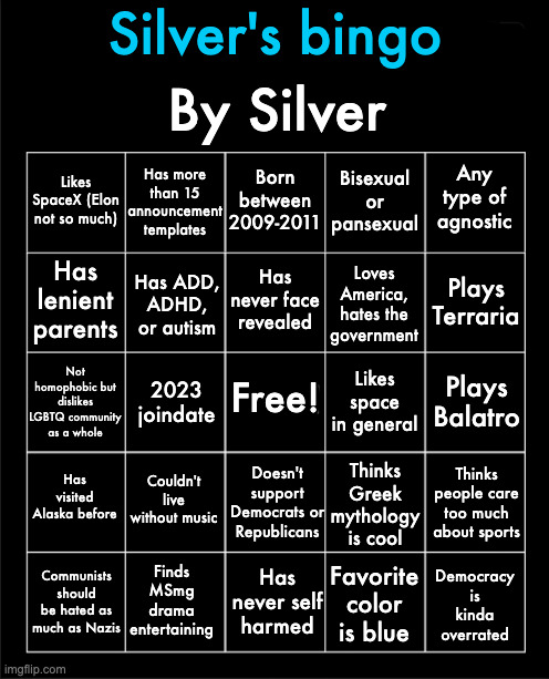 New bingo ig | image tagged in silver's bingo | made w/ Imgflip meme maker