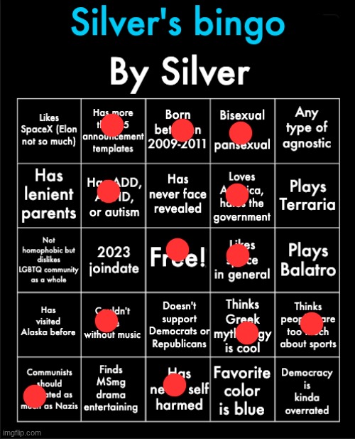 Silver's bingo | image tagged in silver's bingo | made w/ Imgflip meme maker