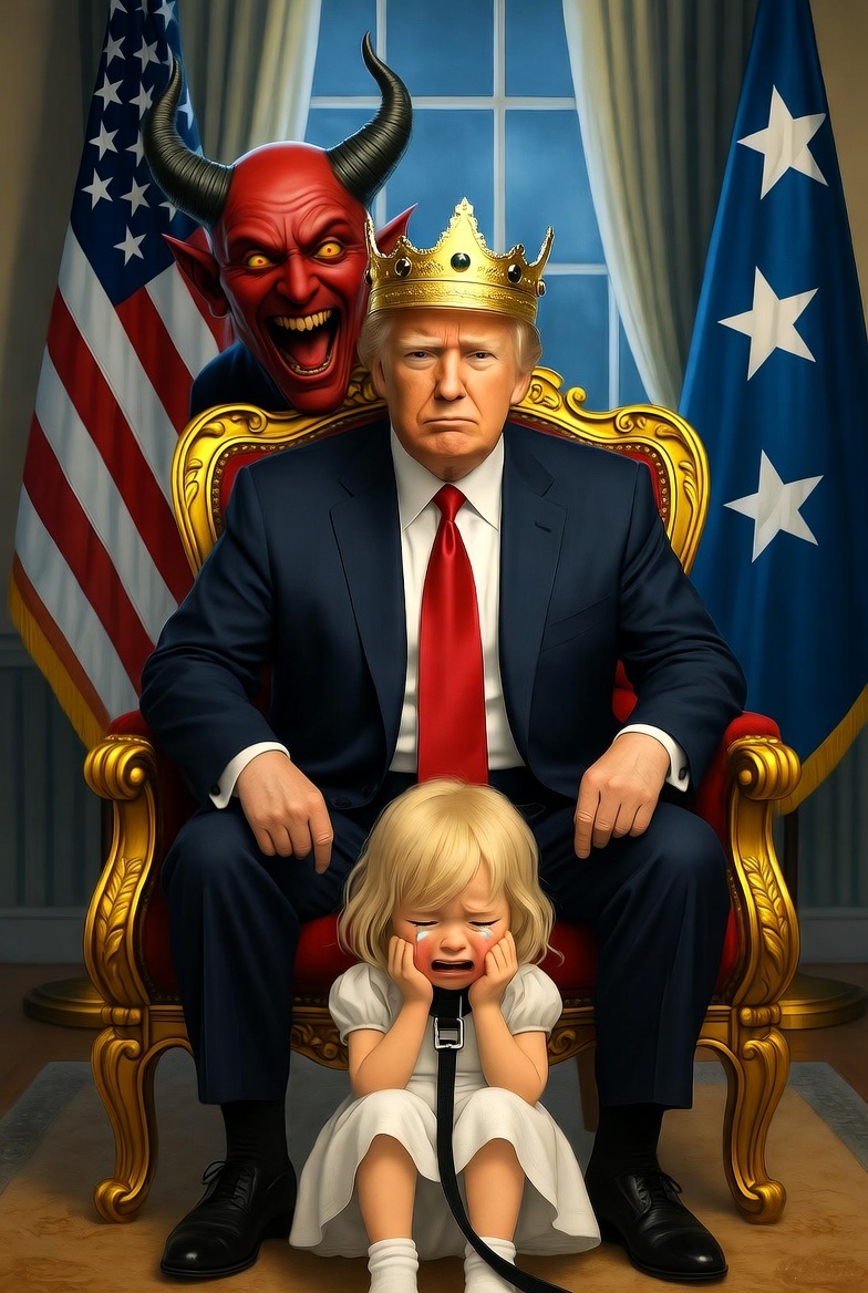 donald Trump Satan  Demon Evil little girl crying leash Blank Meme Template