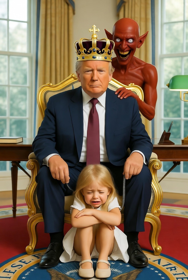 donald Trump Satan  Demon Evil little girl crying leash Blank Meme Template