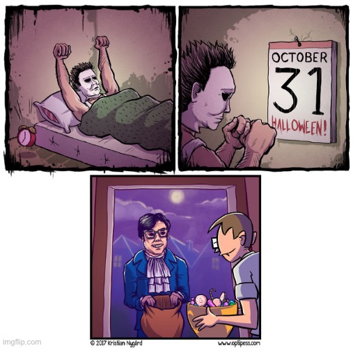Oh, behave Michael Myers!… | image tagged in comics,halloween,michael myers,costume,austin powers,unexpected | made w/ Imgflip meme maker