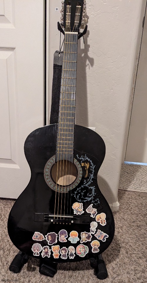 I put a gazillion stickers on my guitar >:3c | made w/ Imgflip meme maker