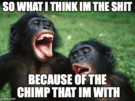 Bonobo Lyfe Meme | SO WHAT I THINK IM THE SHIT BECAUSE OF THE CHIMP THAT IM WITH | image tagged in memes,bonobo lyfe | made w/ Imgflip meme maker