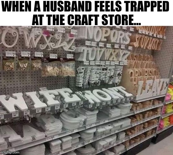 When A Husband Feels Trapped At The Craft Store | WHEN A HUSBAND FEELS TRAPPED 
AT THE CRAFT STORE... | image tagged in chrisjoines1 | made w/ Imgflip meme maker