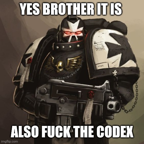 Black Templar | YES BROTHER IT IS ALSO FUCK THE CODEX | image tagged in black templar | made w/ Imgflip meme maker