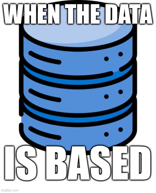 Database? | WHEN THE DATA; IS BASED | image tagged in computer,data,technology,tech,puns,bad pun | made w/ Imgflip meme maker