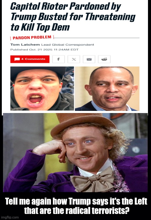 Everyone knows who the crazies are. | Tell me again how Trump says it's the Left 
that are the radical terrorists? | image tagged in trump,radical maga,jan 6th pardons of crazies,criminals,trump likes criminals,radical right | made w/ Imgflip meme maker