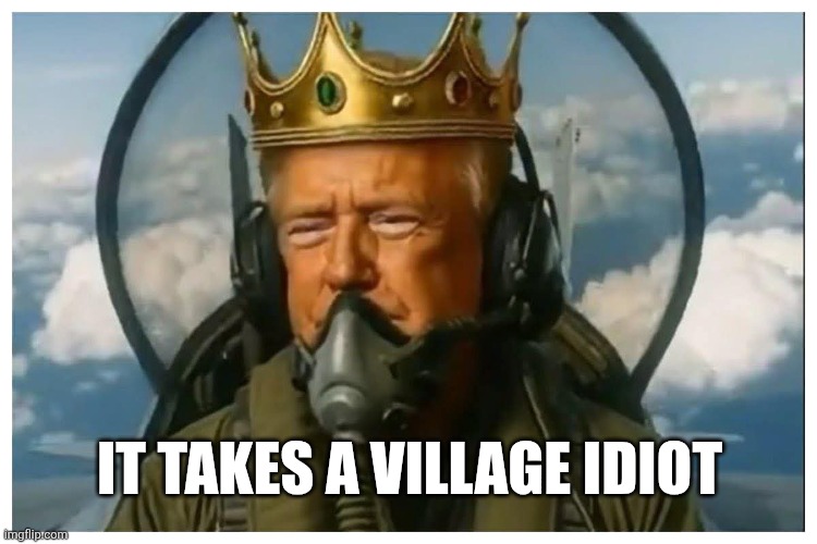 Village Idiot | IT TAKES A VILLAGE IDIOT | image tagged in trump,shit,king,kings,tyranny,bone spurs | made w/ Imgflip meme maker