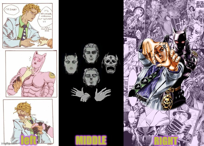 reverting to an old gimmick profile, want ya'll to vote on my new announcement template | left; MIDDLE; RIGHT | made w/ Imgflip meme maker