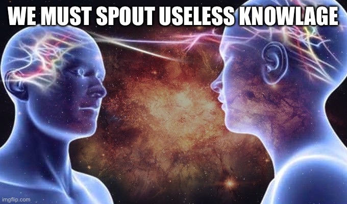 brain connected | WE MUST SPOUT USELESS KNOWLAGE | image tagged in brain connected | made w/ Imgflip meme maker