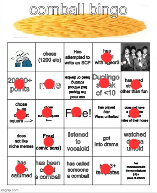 My Cornball Bingo | image tagged in cornball bingo | made w/ Imgflip meme maker