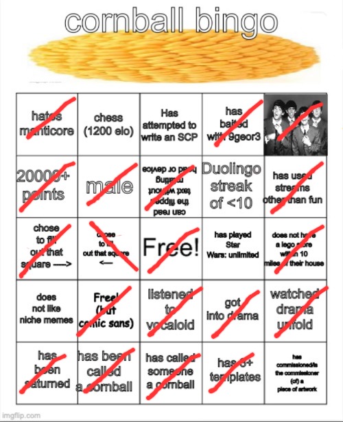 cornball bingo | image tagged in cornball bingo | made w/ Imgflip meme maker