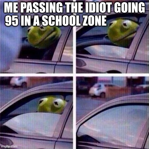 Some people are so  irresponsible | ME PASSING THE IDIOT GOING 95 IN A SCHOOL ZONE | image tagged in kermit window roll up,memes,funny,irony,hold up wait a minute something aint right | made w/ Imgflip meme maker