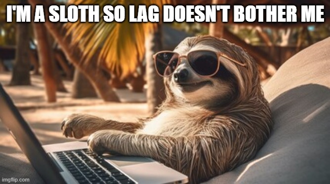 The sloth says that lag doesn't bother him.  --  funny  -- | I'M A SLOTH SO LAG DOESN'T BOTHER ME | image tagged in games,computer,video games,computer games,xbox,playstation | made w/ Imgflip meme maker