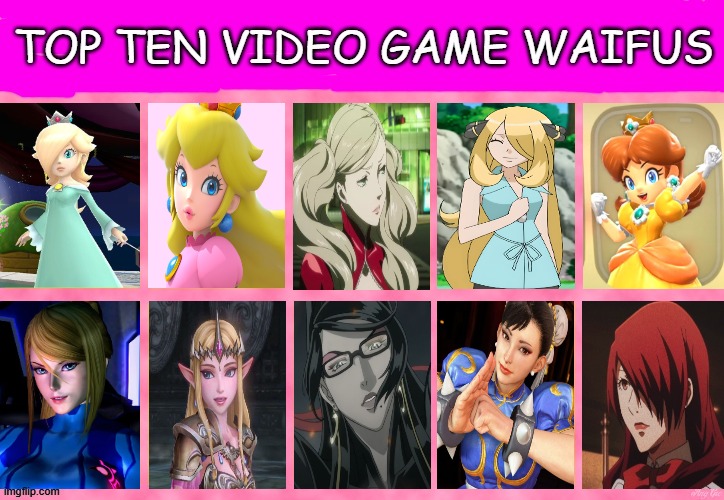 top ten video game waifus | image tagged in top ten video game waifus,gaming,video games,waifus,video game memes,nintendo | made w/ Imgflip meme maker