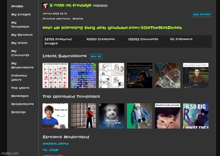 my profile on imgxtension | made w/ Imgflip meme maker