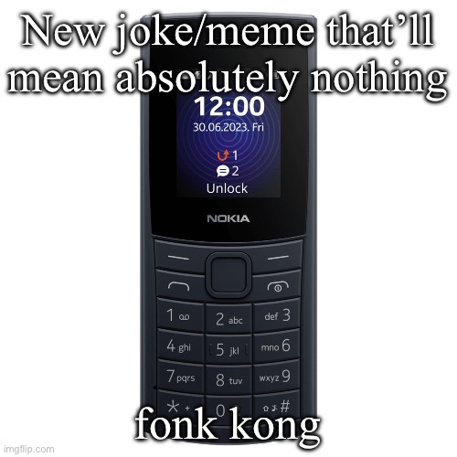 Fonk kong | New joke/meme that’ll mean absolutely nothing; fonk kong | image tagged in nokia 110 4g | made w/ Imgflip meme maker