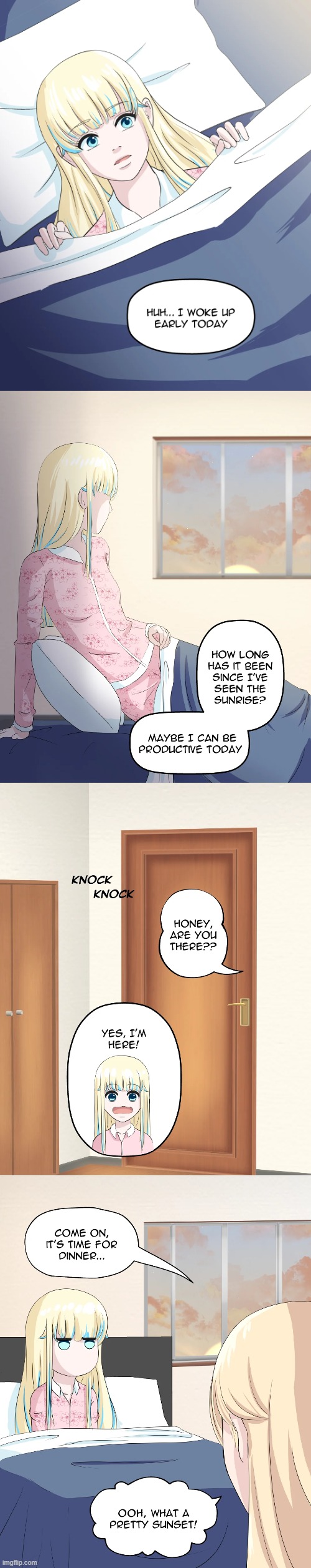 image tagged in bed,waking up,early,dinner,sunset,oof | made w/ Imgflip meme maker