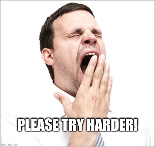 Please Try Harder | PLEASE TRY HARDER! | image tagged in yawn | made w/ Imgflip meme maker