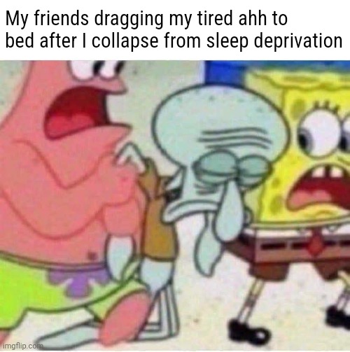 My friends dragging my tired ahh to bed after I collapse from sleep deprivation | made w/ Imgflip meme maker