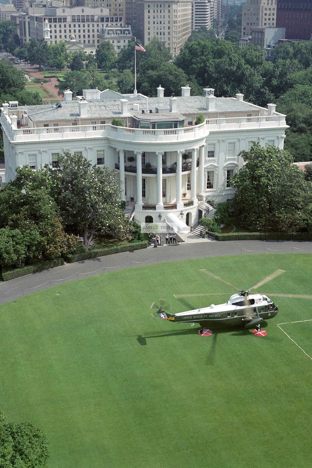 Marine One helicopter landing at White House South Lawn Blank Meme Template
