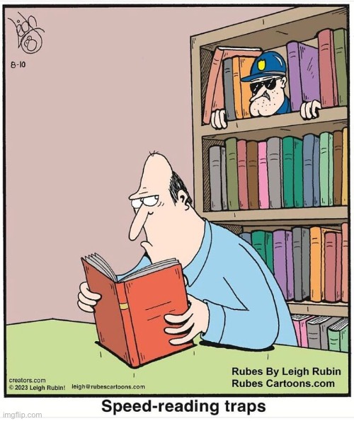 Rubes | image tagged in comics,rubes,library,speed trap,reading,cop | made w/ Imgflip meme maker