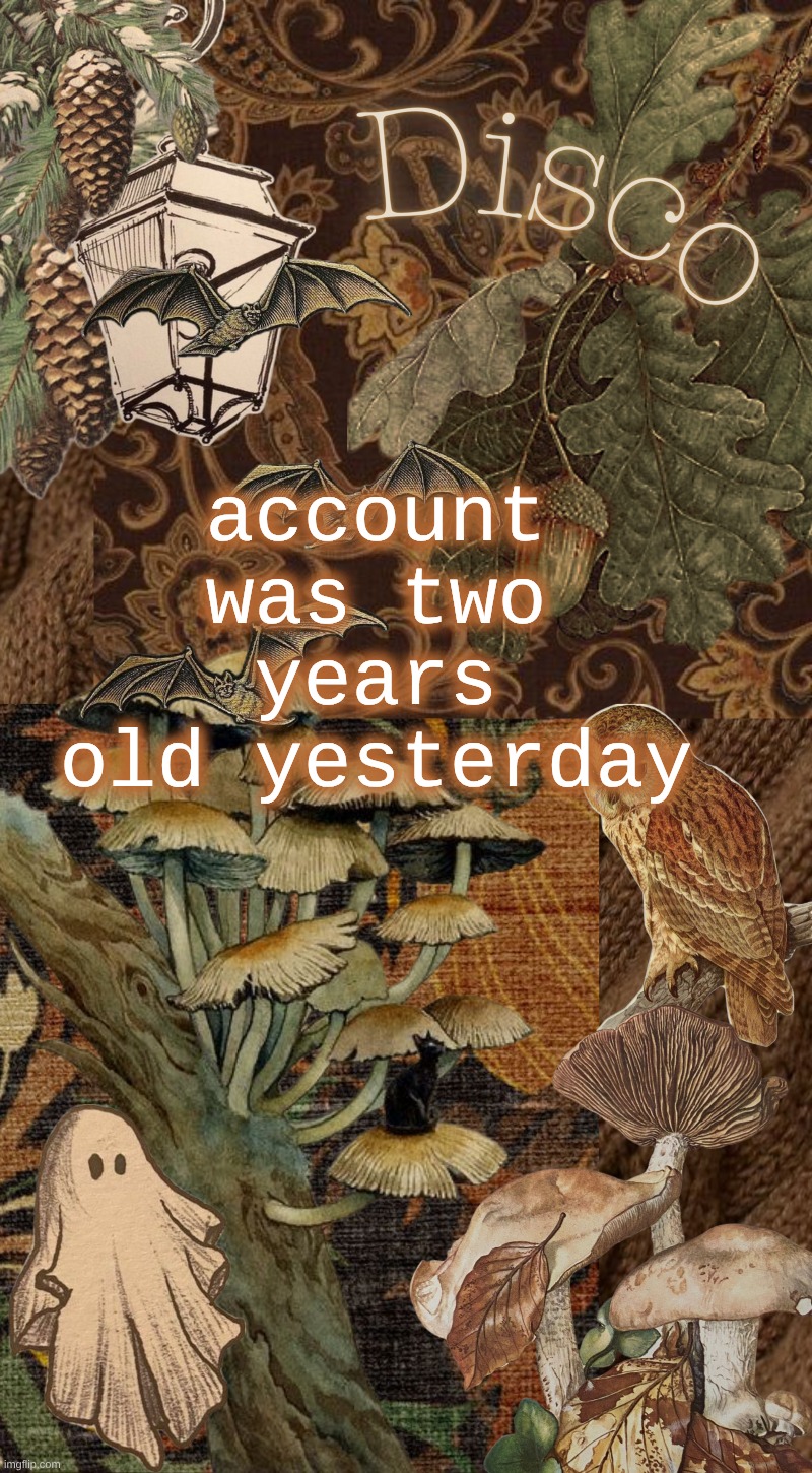 missed the chance to delete </3 | account was two years old yesterday | image tagged in disco's autumn temp | made w/ Imgflip meme maker