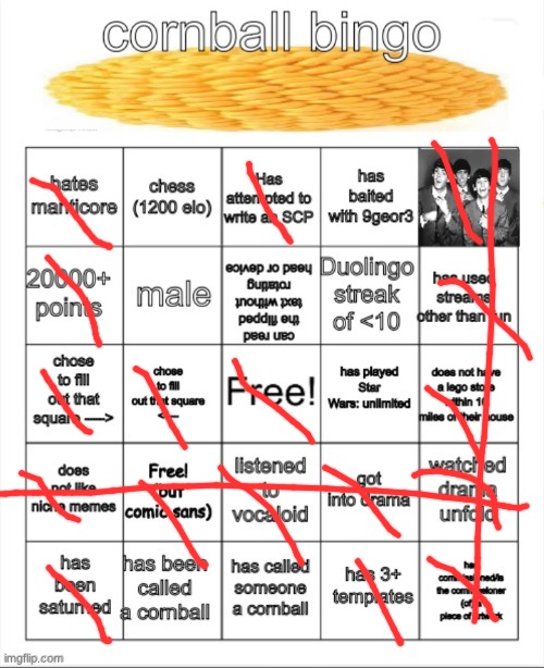 cornball bingo | image tagged in cornball bingo | made w/ Imgflip meme maker