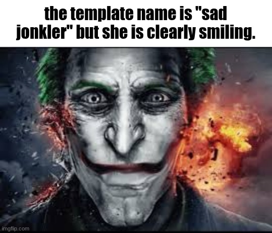 Sad Jonkler | the template name is "sad jonkler" but she is clearly smiling. | image tagged in sad jonkler | made w/ Imgflip meme maker
