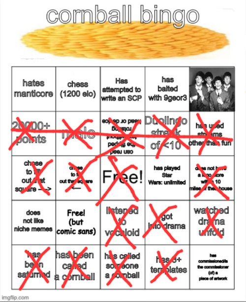 cornball bingo | image tagged in cornball bingo | made w/ Imgflip meme maker