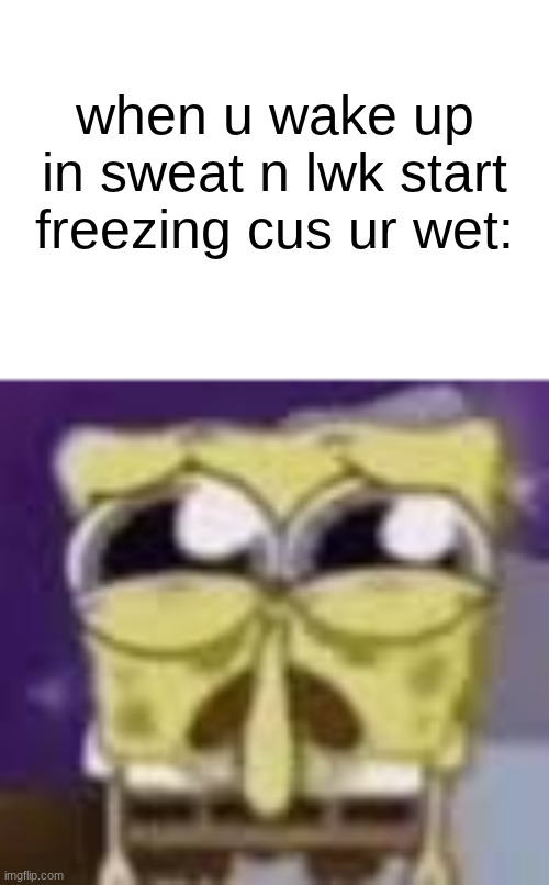 Spunchbop all sad n shit | when u wake up in sweat n lwk start freezing cus ur wet: | image tagged in spunchbop all sad n shit | made w/ Imgflip meme maker