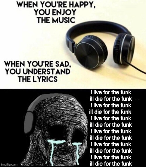 When you're happy, you enjoy the music | i live for the funk
ill die for the funk
i live for the funk
ill die for the funk 
i live for the funk
ill die for the funk
i live for the funk
ill die for the funk
i live for the funk
ill die for the funk
i live for the funk
ill die for the funk | image tagged in when you're happy you enjoy the music | made w/ Imgflip meme maker