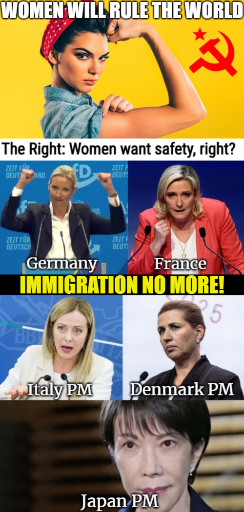 The only two Danish female PMs brought their Social Democrats way closer to the right than anyone else | IMMIGRATION NO MORE! | image tagged in politics,immigration,feminism,irony | made w/ Imgflip meme maker