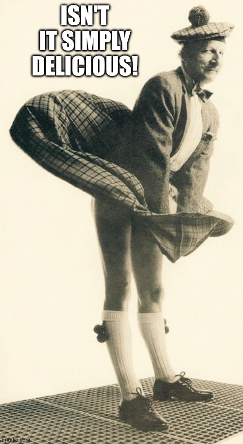 Scottish Kilt Gay Marilyn Monroe | ISN'T IT SIMPLY DELICIOUS! | image tagged in scottish kilt gay marilyn monroe | made w/ Imgflip meme maker