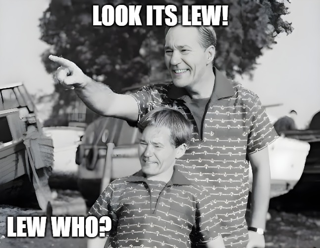 look | LOOK ITS LEW! LEW WHO? | image tagged in look | made w/ Imgflip meme maker