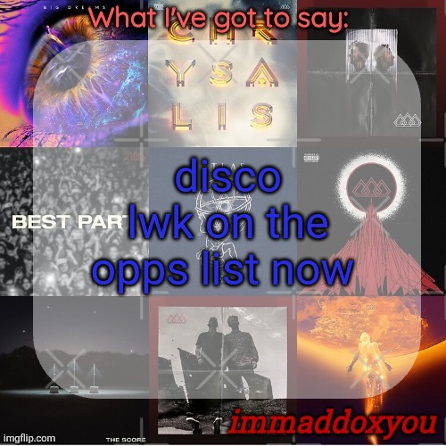 (/j) | disco lwk on the opps list now | image tagged in immaddoxyou's epic asf the score announcement temp remastered | made w/ Imgflip meme maker