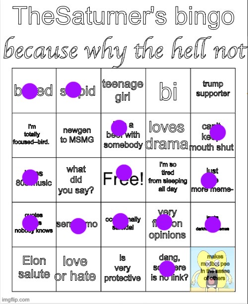 that one bluey character :3 | image tagged in saturner's bingo thingy | made w/ Imgflip meme maker